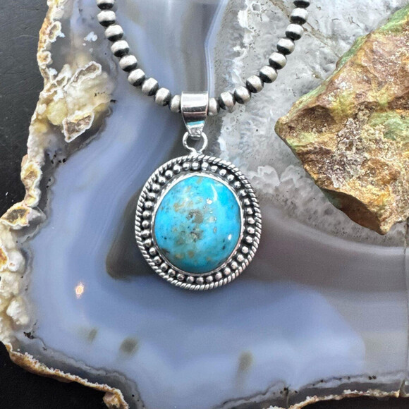 Sterling Silver SW Style Round Tibetan Turquoise Decorated Pendant For Women - Picture 2 of 10